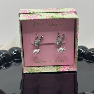 Betsey Johnson Silver and White Bunny Earrings